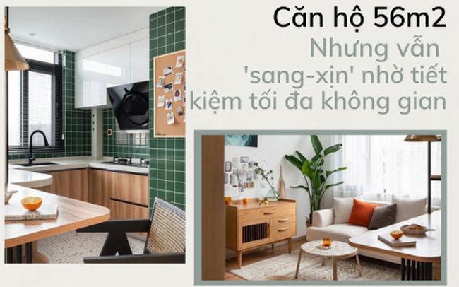 Căn hộ chỉ vỏn vẹn 56m2 nhưng rộng thoáng bất ngờ nhờ cách bài trí thông minh, tiết kiệm được 1/3 không gian mà vẫn ‘sang-xịn-mịn’