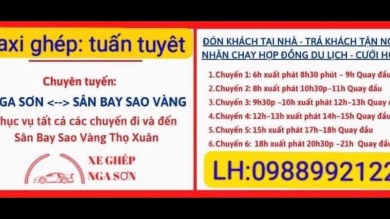 Nhà Xe Tuấn Tuyết CHUYÊN XE GHÉP. ĐƯA ĐÓN KIM SƠN – NGA SƠN – HẬU LỘC ĐI SÂN BAY SAO VÀNG THỌ XUÂN Chuyên Nghiệp Trách Nhiệm